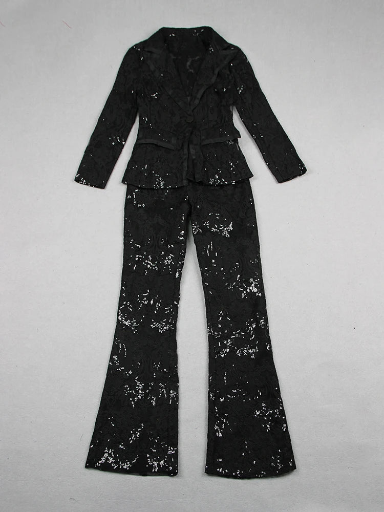 Designer runway sequin embroidered lace 2 piece set. - GoSobiShop Boutique