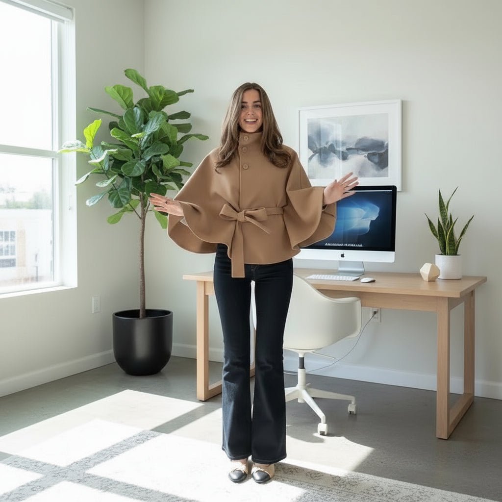 Diana Cape Coat wrap belt short trench coat - GoSobiShop Boutique