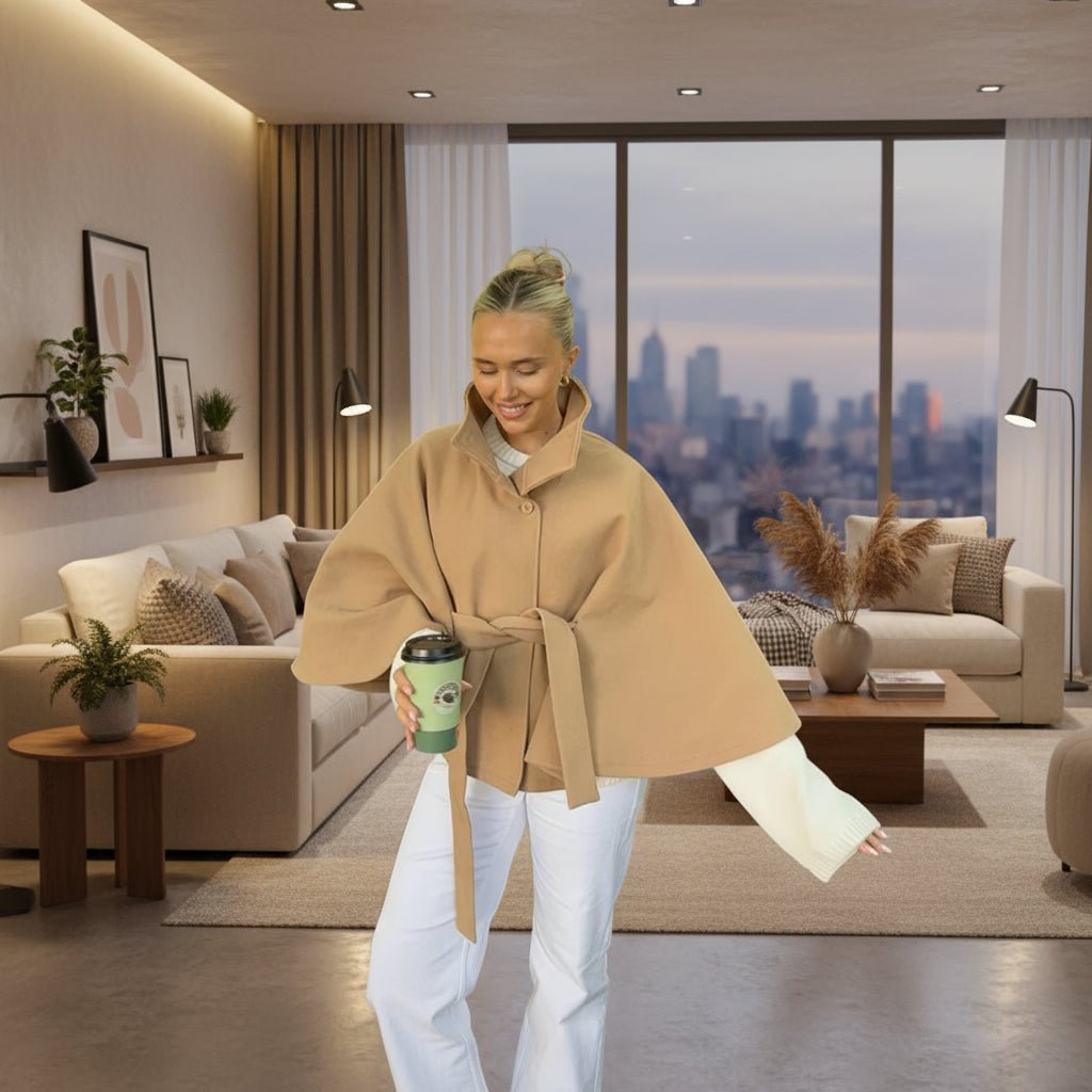 Diana Cape Coat wrap belt short trench coat - GoSobiShop Boutique