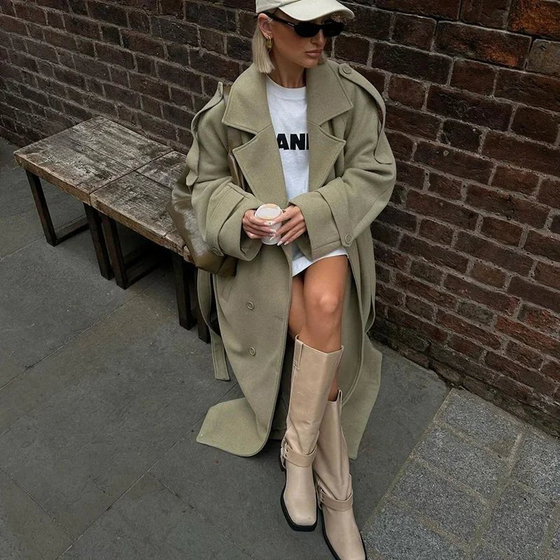 Double breasted oversized long trench coat. - GoSobiShop Boutique