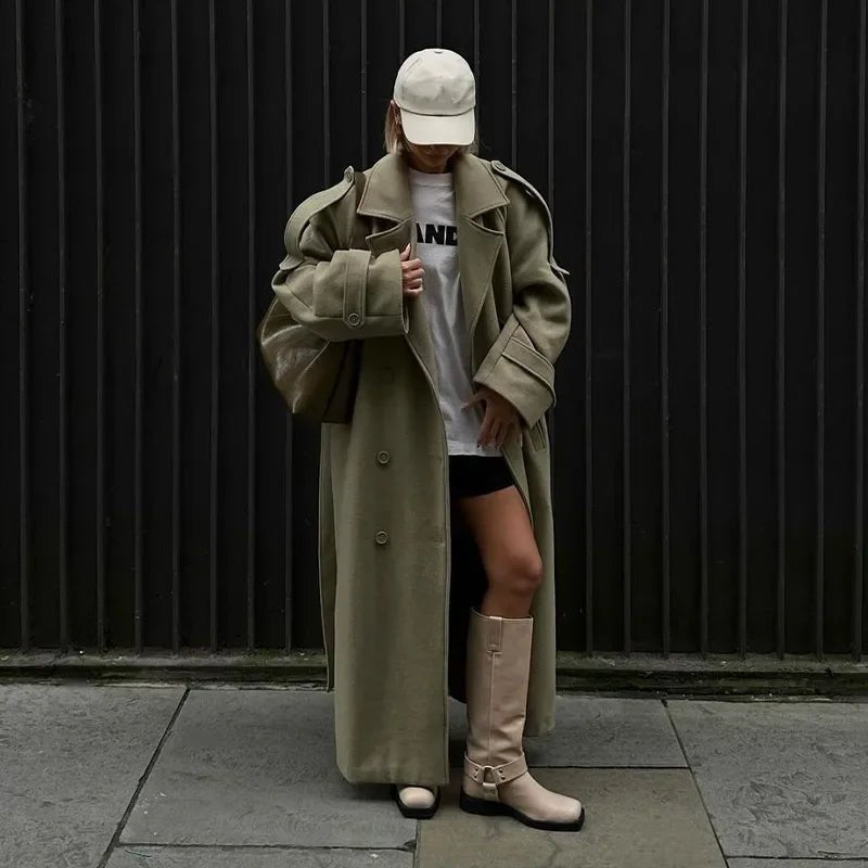 Double breasted oversized long trench coat. - GoSobiShop Boutique