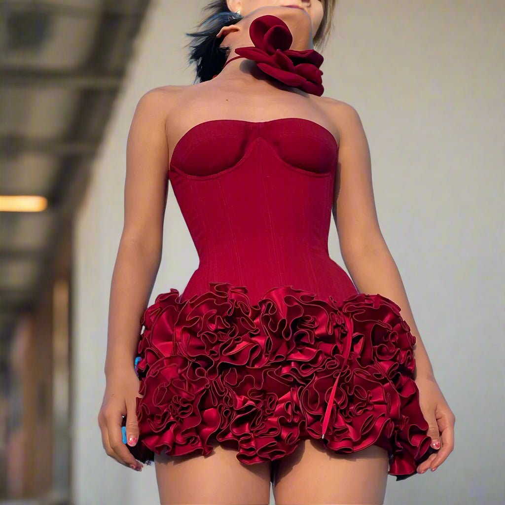 Elegant floral puff mini dress - GoSobiShop Boutique