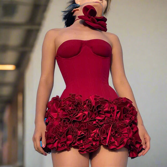 Elegant floral puff mini dress - GoSobiShop Boutique