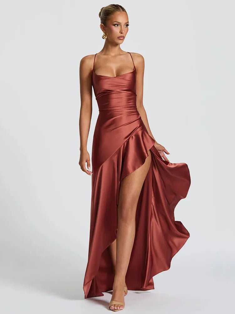 Elegant Strap Satin Split Maxi Long Dress - GoSobiShop Boutique