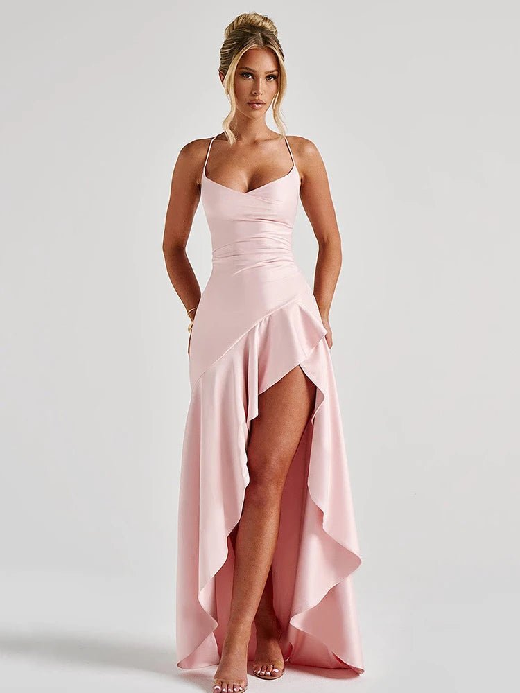 Elegant Strap Satin Split Maxi Long Dress - GoSobiShop Boutique