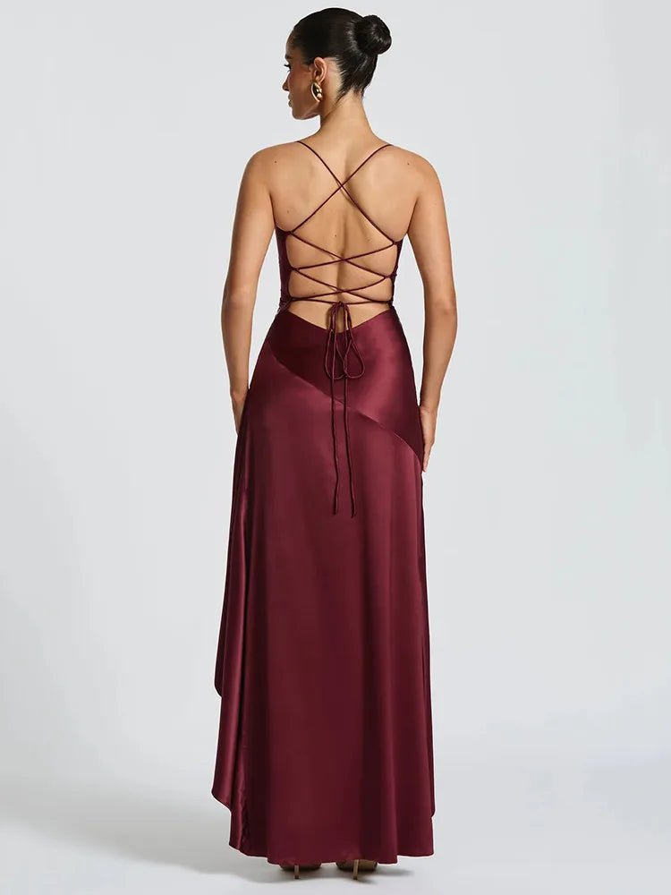 Elegant Strap Satin Split Maxi Long Dress - GoSobiShop Boutique