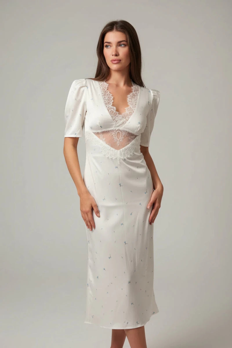 Ella cocktail dress with sheer lace panels and modern silhouette. - GoSobiShop Boutique