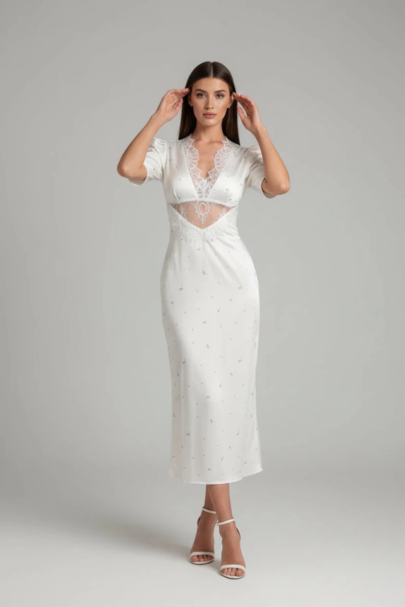 Ella cocktail dress with sheer lace panels and modern silhouette. - GoSobiShop Boutique