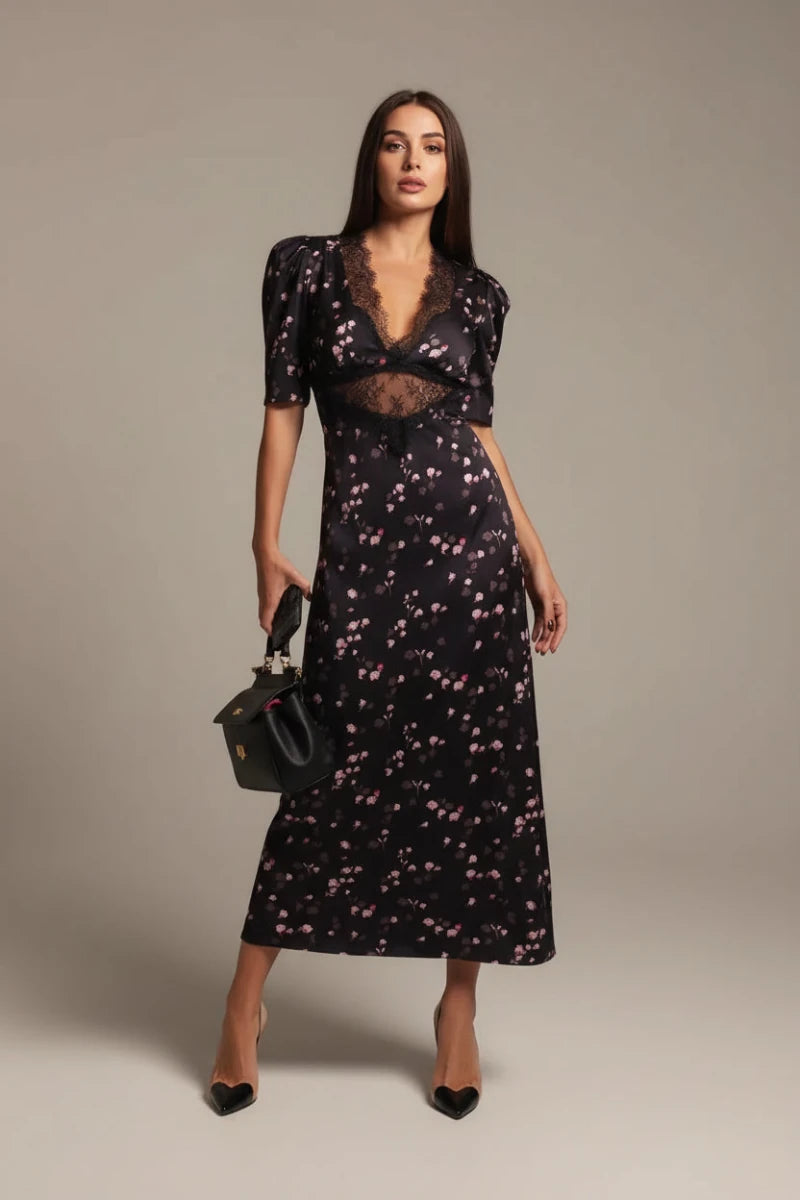 Ella cocktail dress with sheer lace panels and modern silhouette. - GoSobiShop Boutique