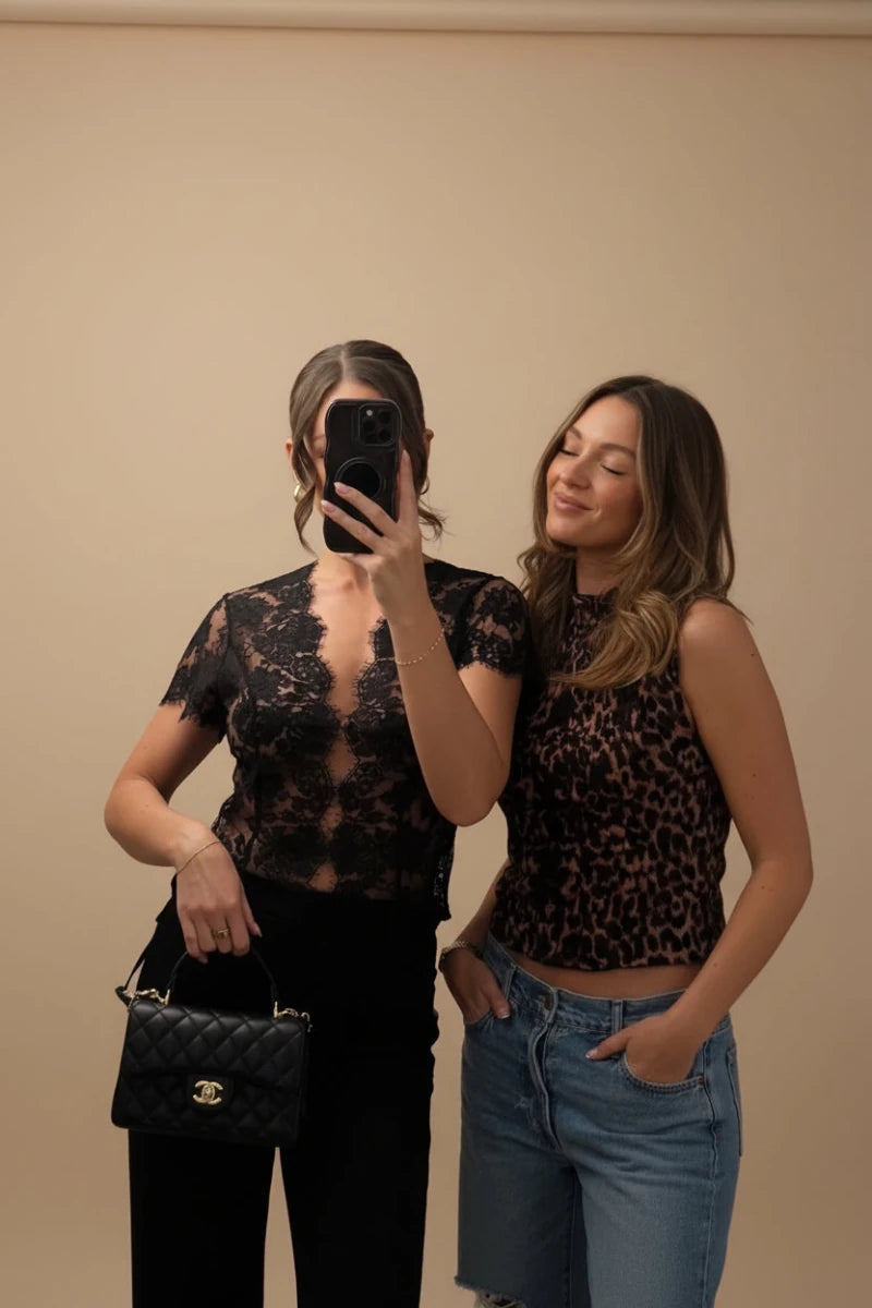 Elsa v - neck lace black top. - GoSobiShop Boutique