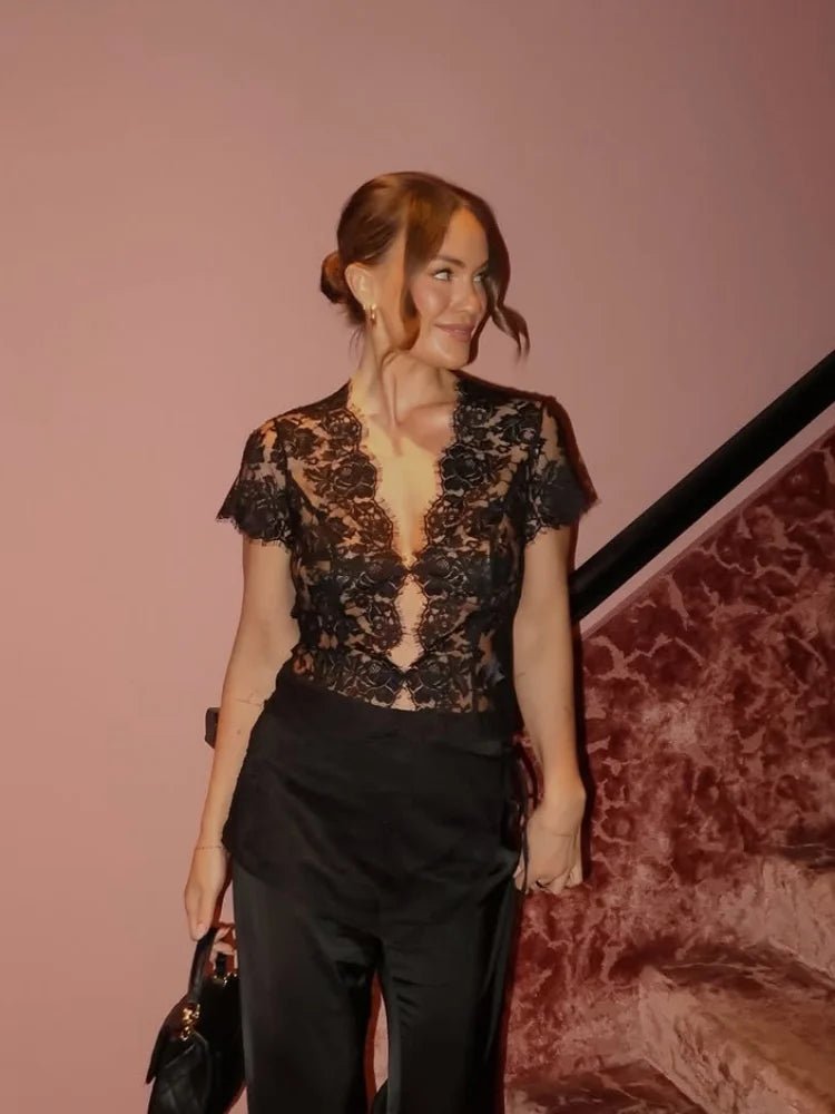 Elsa v - neck lace black top. - GoSobiShop Boutique