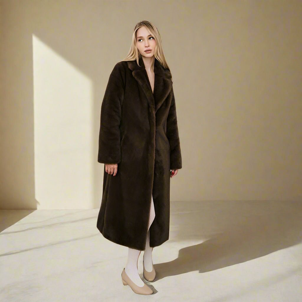 Faux fur long trench coat - GoSobiShop Boutique