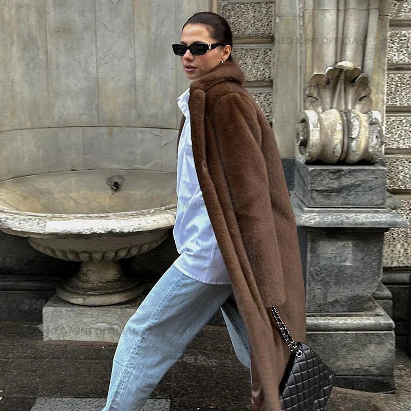 Faux fur long trench coat - GoSobiShop Boutique