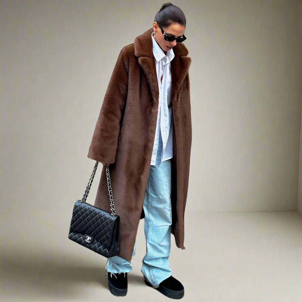 Faux fur long trench coat - GoSobiShop Boutique