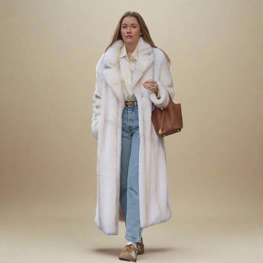 Faux fur white trench coat fall top fall coat. - GoSobiShop Boutique