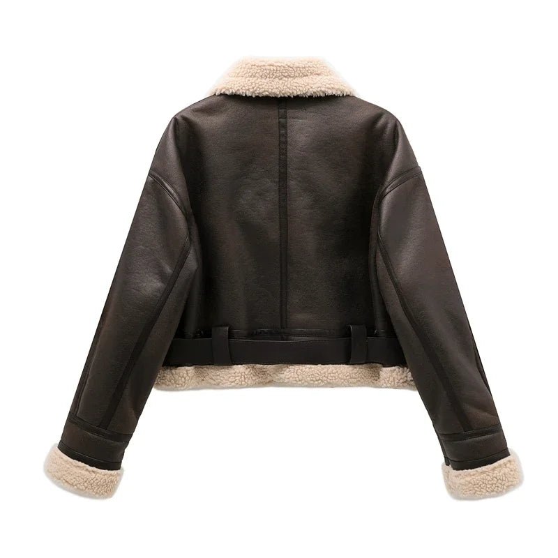 Faux lamb fur leather short jacket. - GoSobiShop Boutique