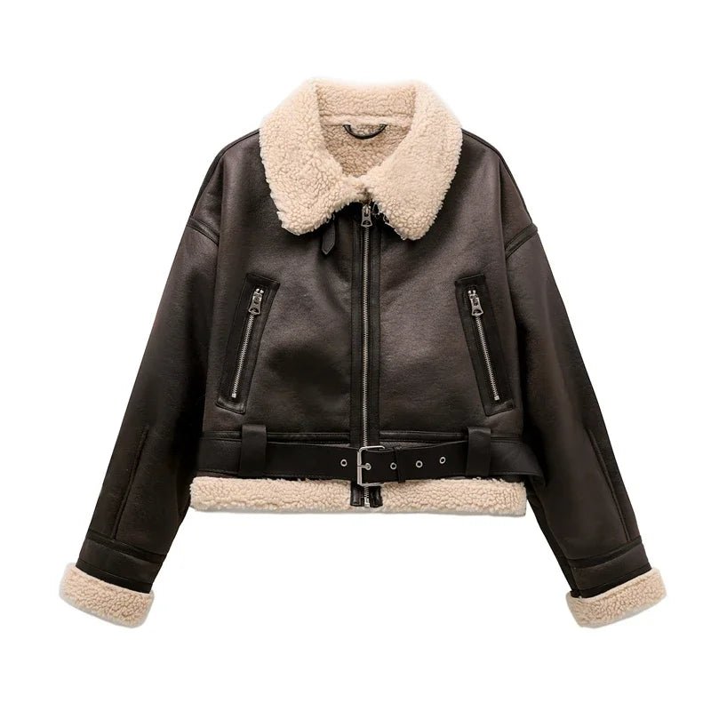 Faux lamb fur leather short jacket. - GoSobiShop Boutique