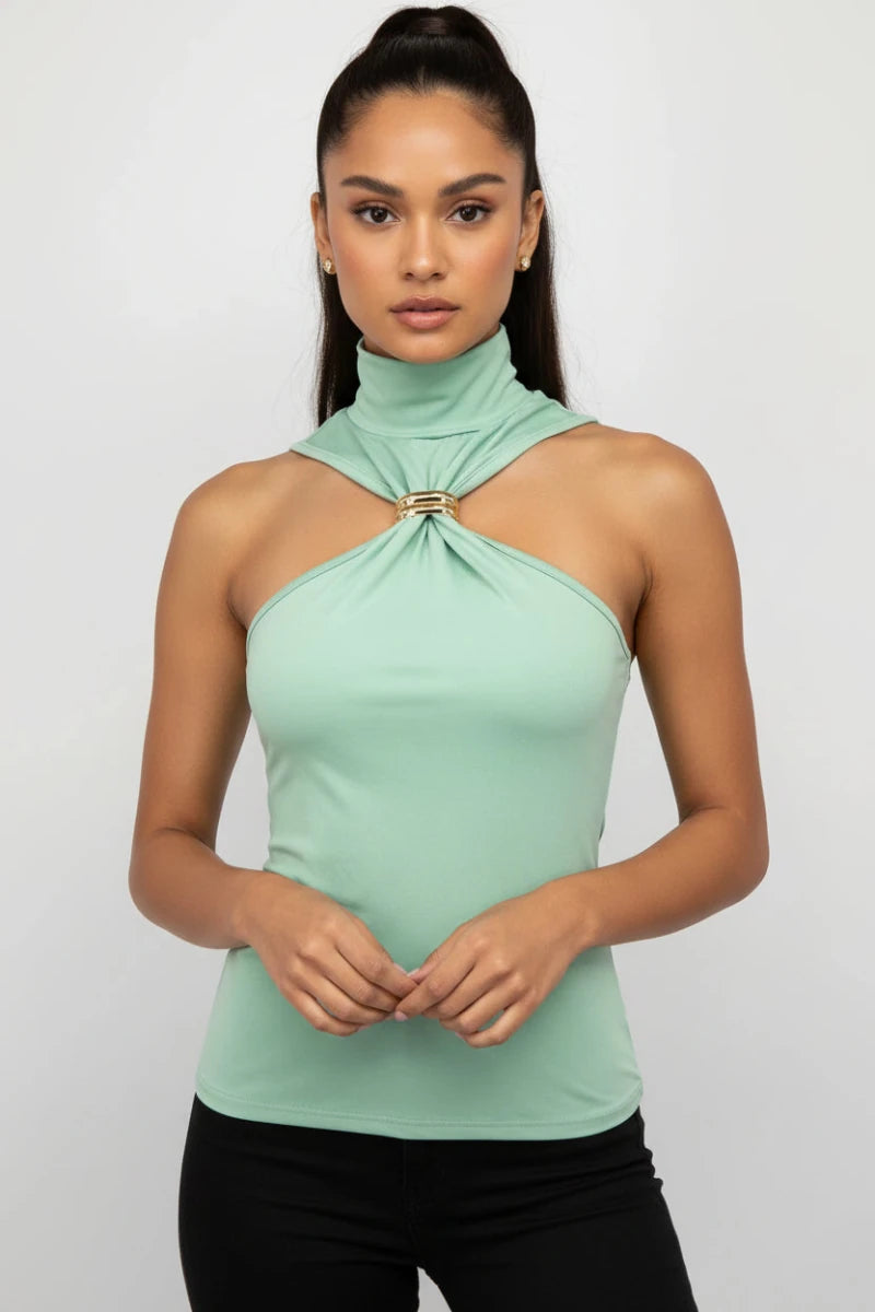 Gold Ring Off-Shoulder Stretch Top - GoSobiShop Boutique