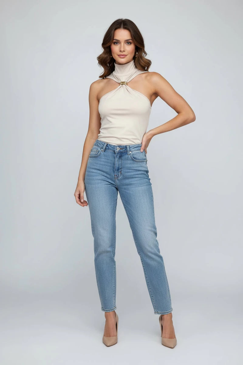 Gold Ring Off-Shoulder Stretch Top - GoSobiShop Boutique