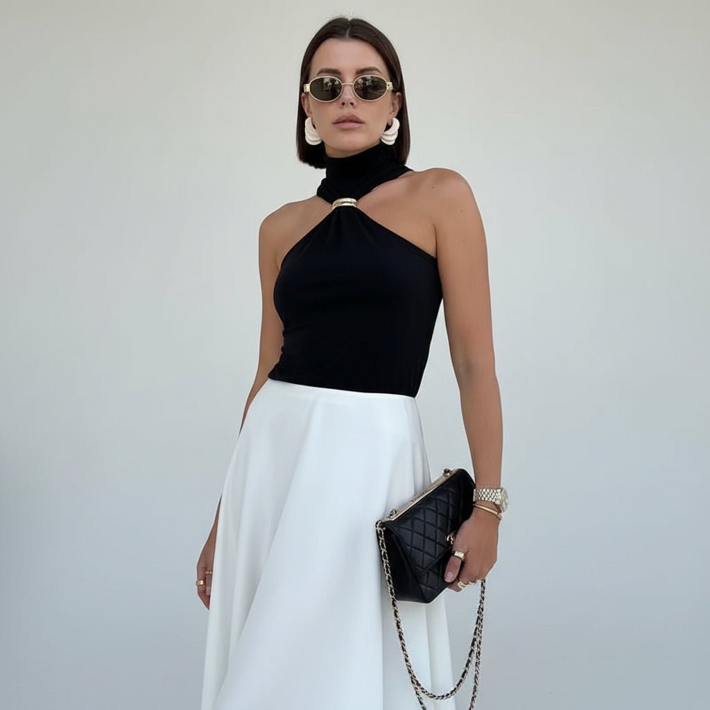 Gold Ring Off-Shoulder Stretch Top - GoSobiShop Boutique