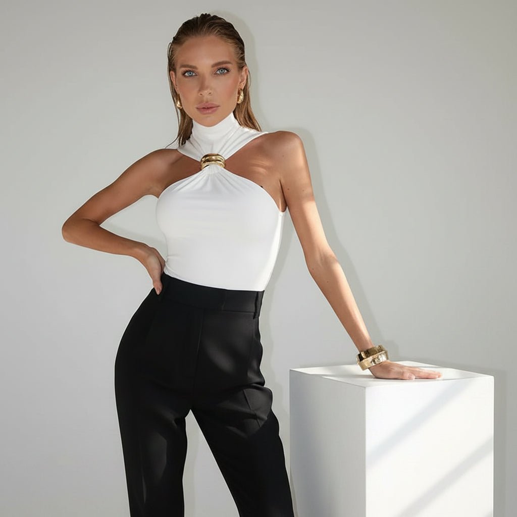 Gold Ring Off-Shoulder Stretch Top - GoSobiShop Boutique