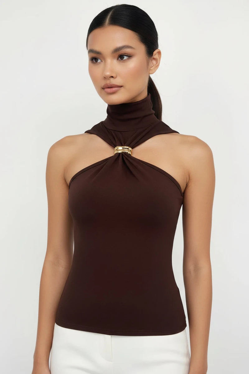 Gold Ring Off-Shoulder Stretch Top - GoSobiShop Boutique