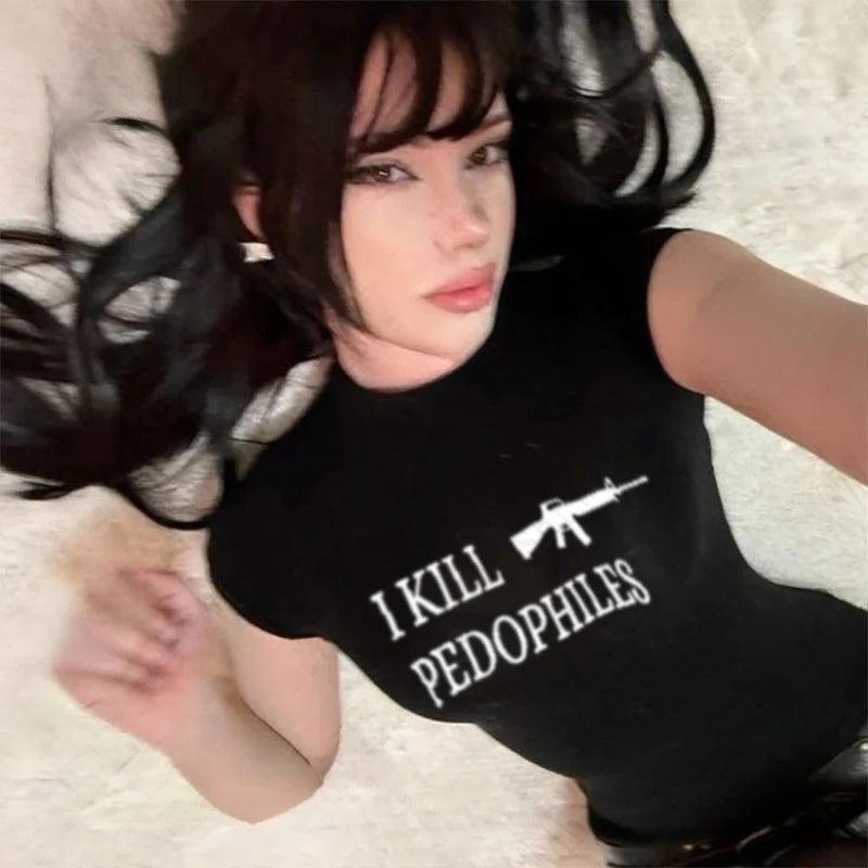 Gothic " I k*ll P*d*" short sleeves tees. - GoSobiShop Boutique