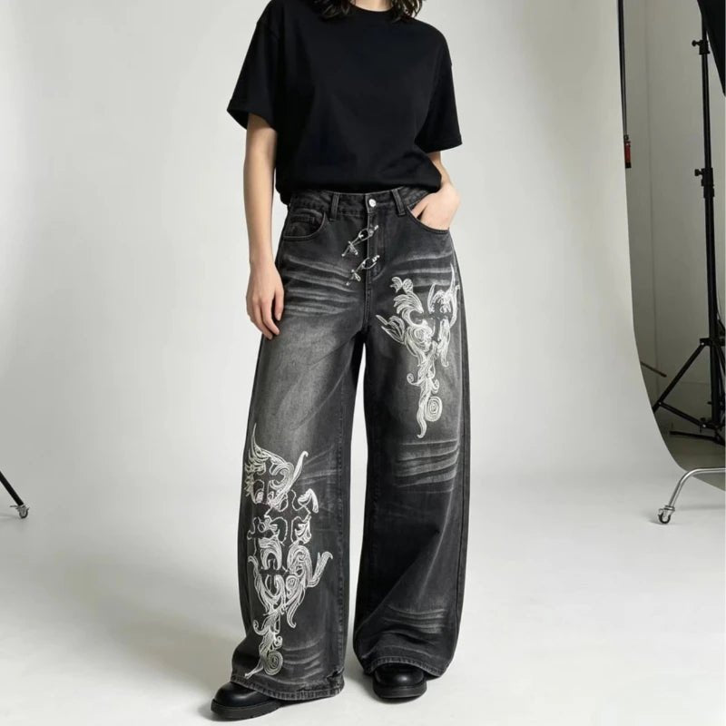 Gothic Wide leg jeans baggy fit Y2K jeans. - GoSobiShop Boutique