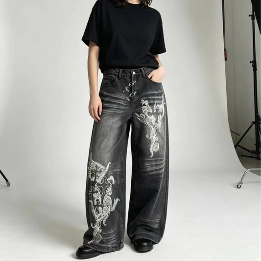 Gothic Wide leg jeans baggy fit Y2K jeans. - GoSobiShop Boutique
