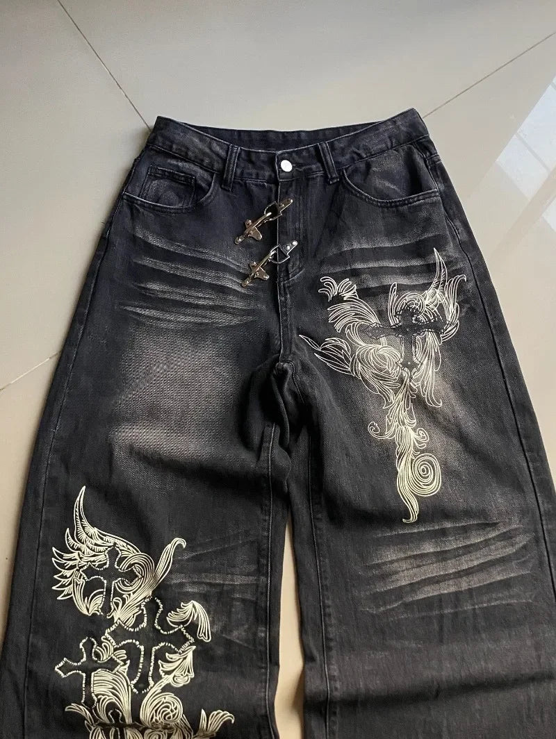 Gothic Wide leg jeans baggy fit Y2K jeans. - GoSobiShop Boutique