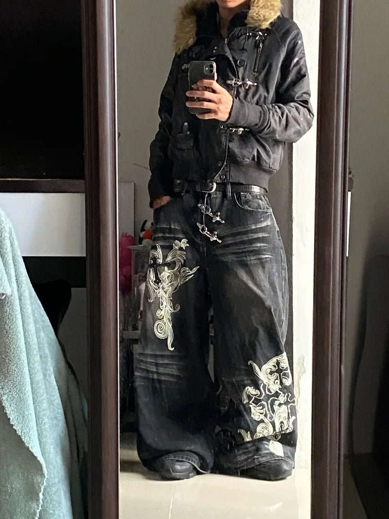 Gothic Wide leg jeans baggy fit Y2K jeans. - GoSobiShop Boutique