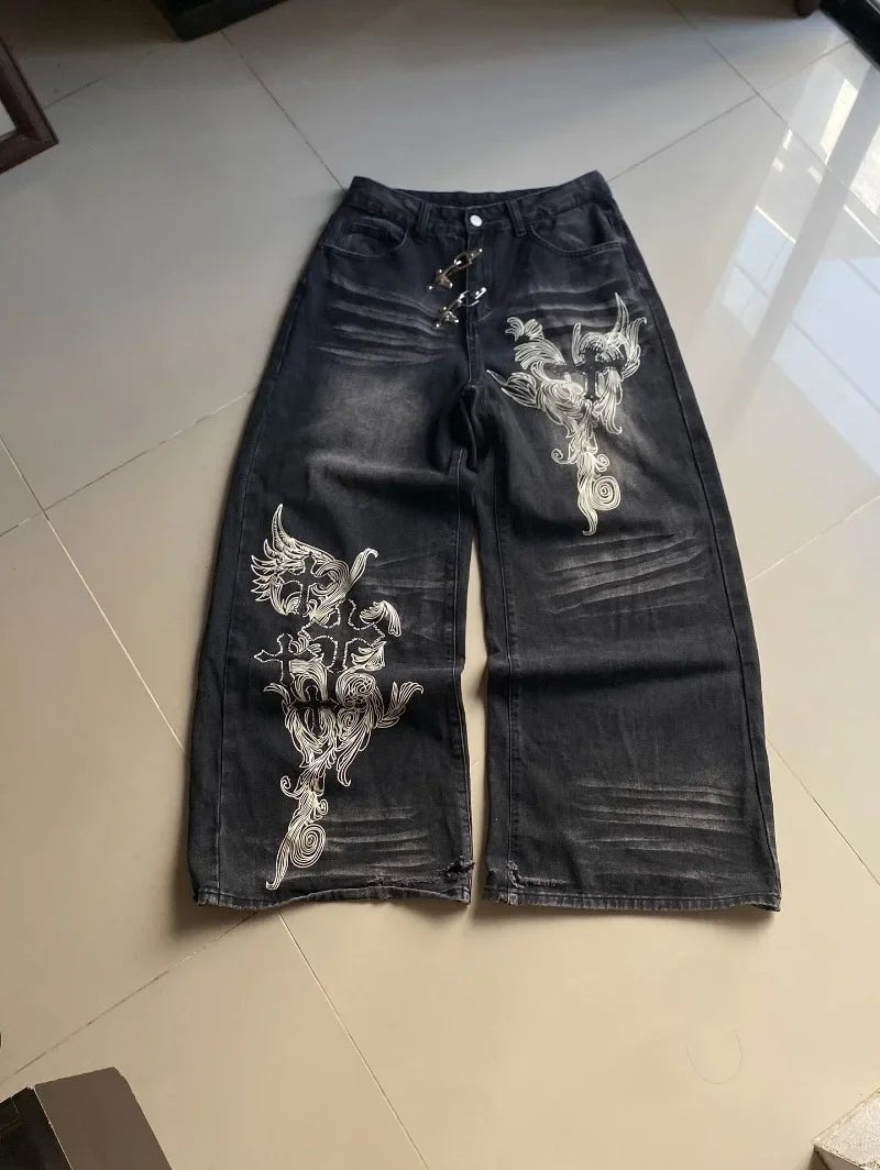Gothic Wide leg jeans baggy fit Y2K jeans. - GoSobiShop Boutique
