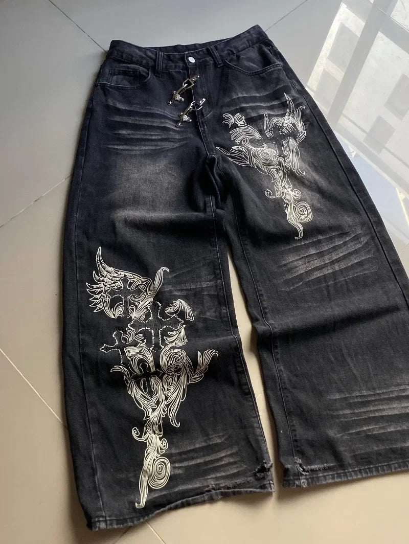 Gothic Wide leg jeans baggy fit Y2K jeans. - GoSobiShop Boutique