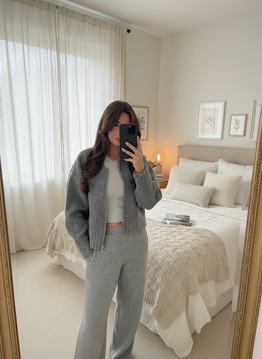 Gray Knitted Zipper Cardigan Sweater Fall Tops. - GoSobiShop Boutique