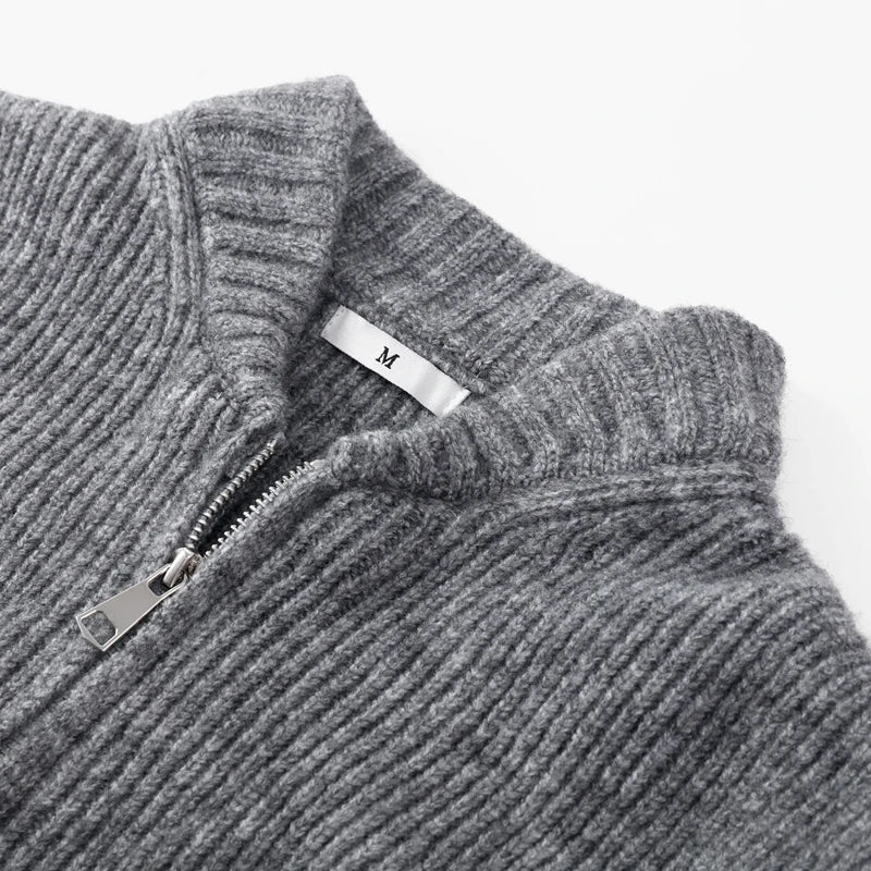 Gray Knitted Zipper Cardigan Sweater Fall Tops. - GoSobiShop Boutique