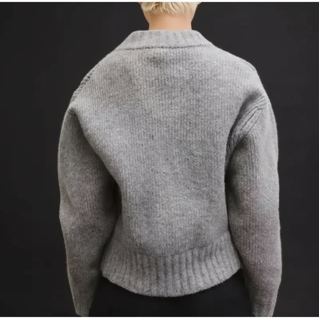 Gray Knitted Zipper Cardigan Sweater Fall Tops. - GoSobiShop Boutique