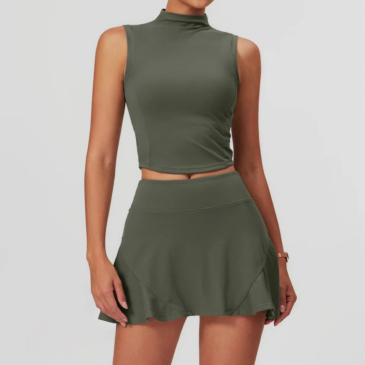 GSB Fitness set: Yoga 2 piece set tennis skirt sleeveless top leggings set. - GoSobiShop Boutique