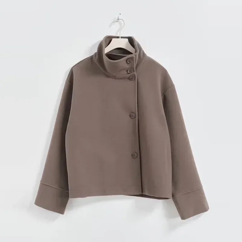 High collar solid Loose Wool Blend cropped trench coat. - GoSobiShop Boutique