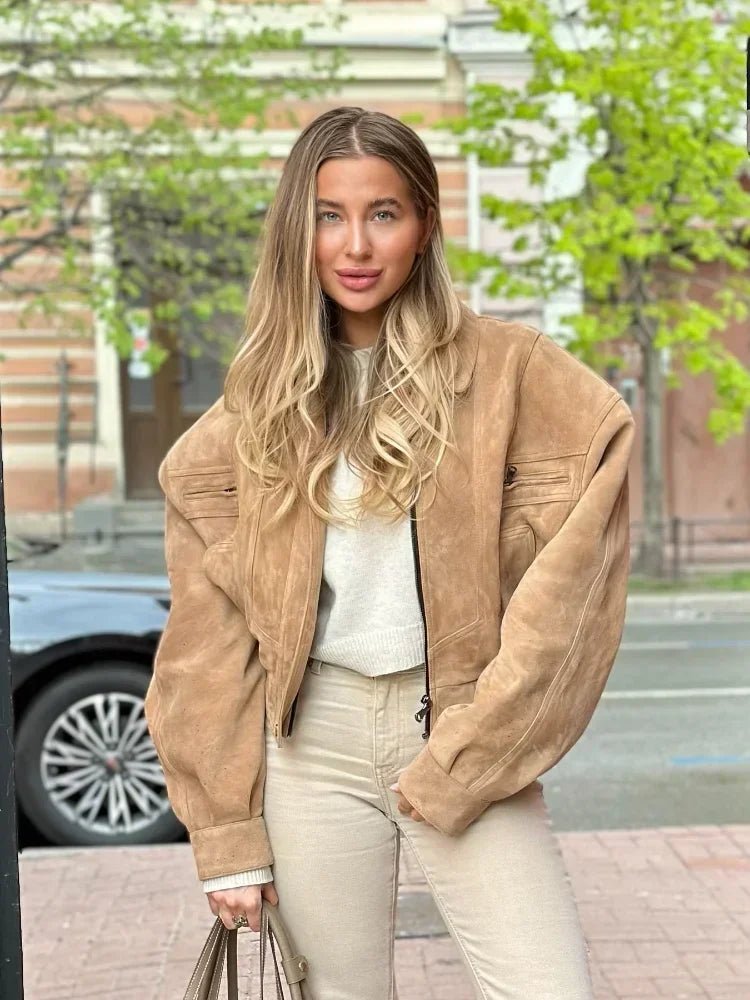 Jayla big sleeves cropped suede jacket. - GoSobiShop Boutique