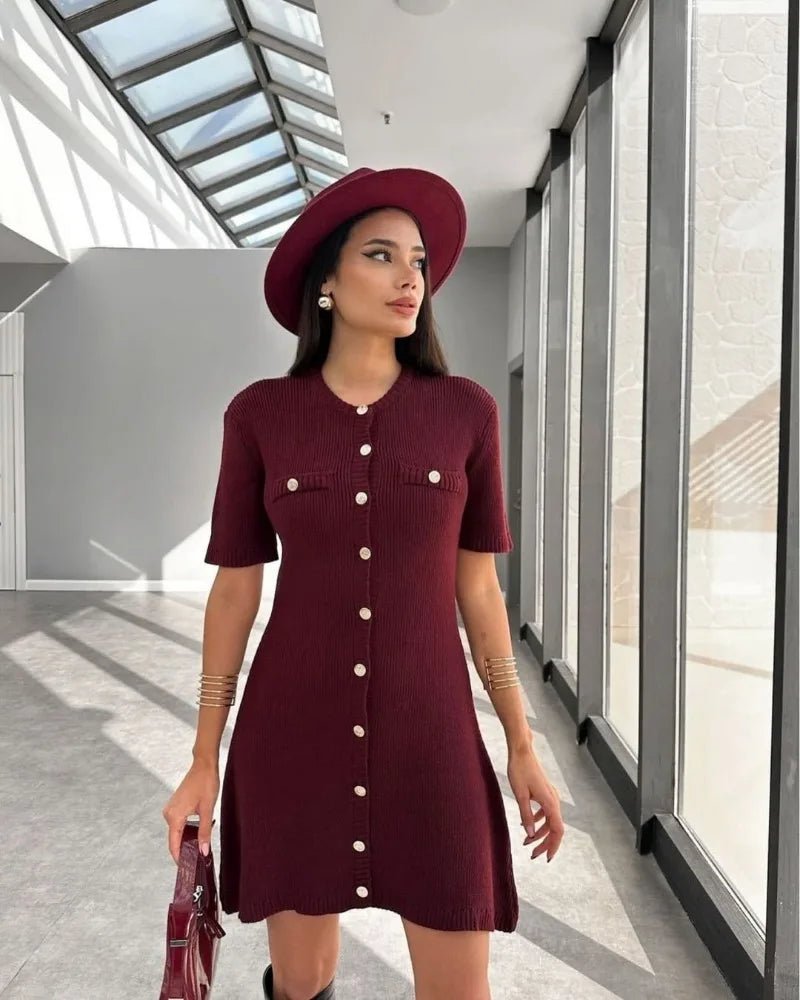 Knit boucle buttoned mini dress - GoSobiShop Boutique