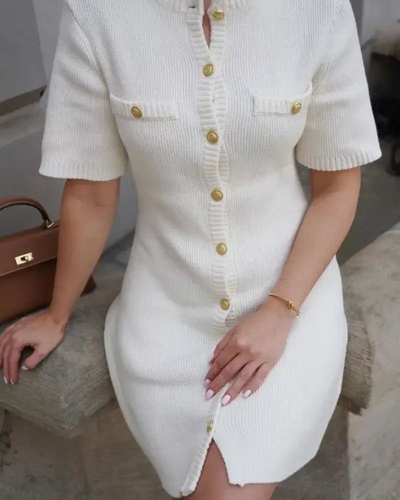 Knit boucle buttoned mini dress - GoSobiShop Boutique