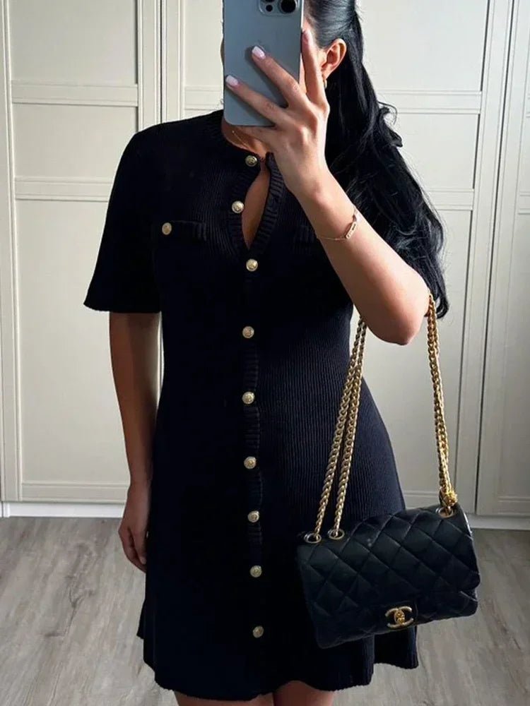 Knit boucle buttoned mini dress - GoSobiShop Boutique