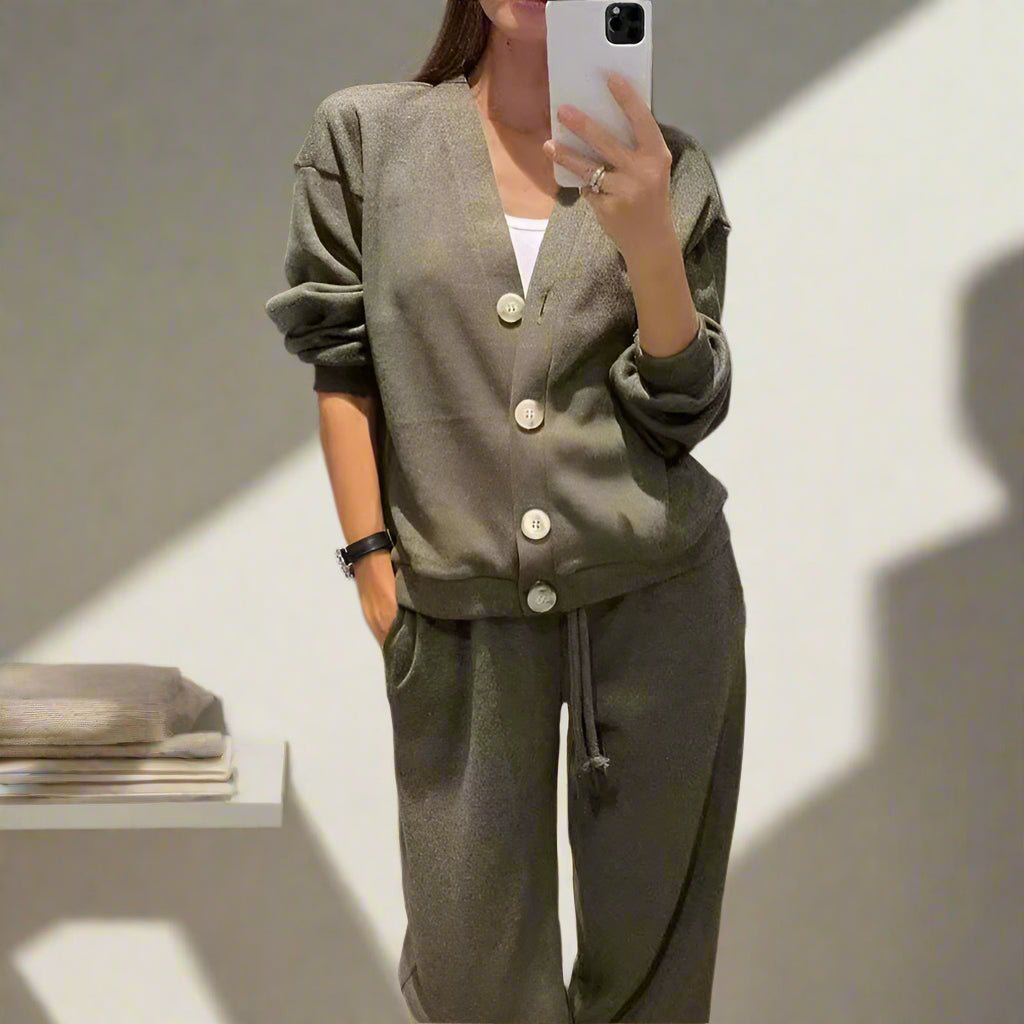 Knitted loose cardigan top and knit trousers set fall autumn fashion set - GoSobiShop Boutique