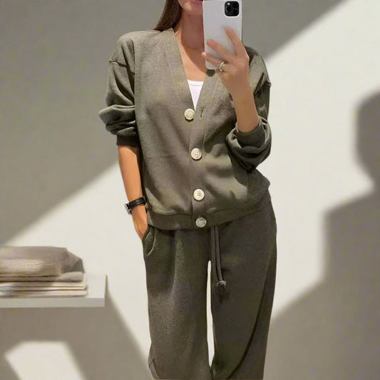 Knitted loose cardigan top and knit trousers set fall autumn fashion set - GoSobiShop Boutique