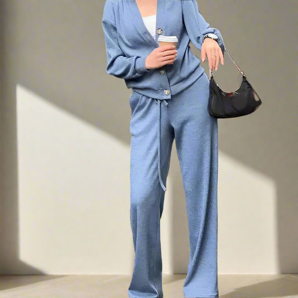 Knitted loose cardigan top and knit trousers set fall autumn fashion set - GoSobiShop Boutique