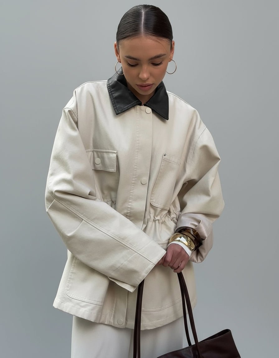 La saison oversized leather collar winter barn jacket. - GoSobiShop Boutique