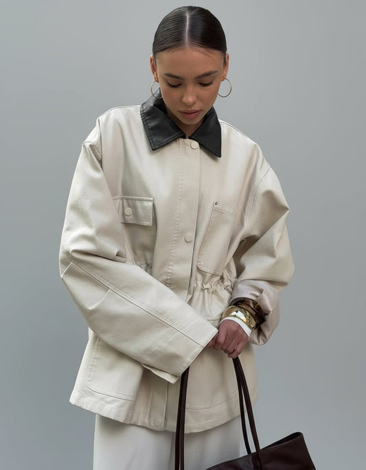 La saison oversized leather collar winter barn jacket. - GoSobiShop Boutique