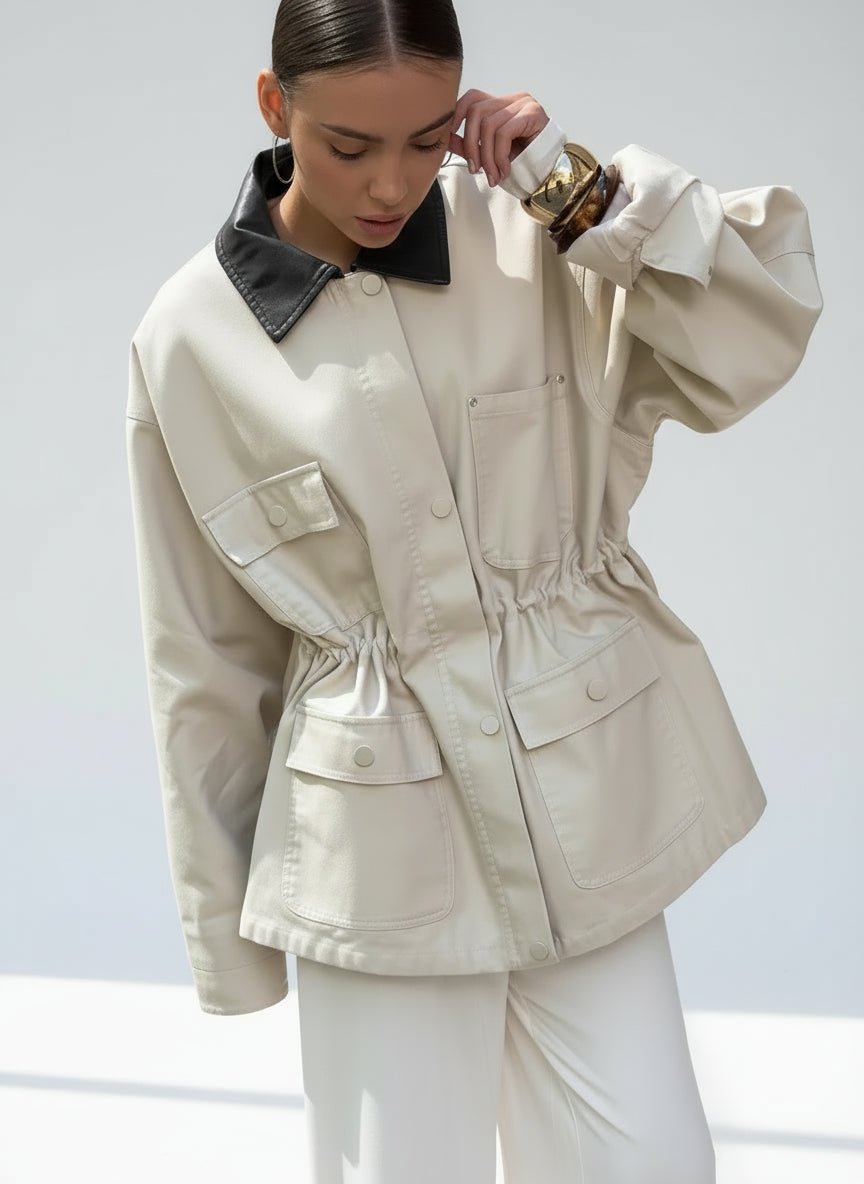 La saison oversized leather collar winter barn jacket. - GoSobiShop Boutique