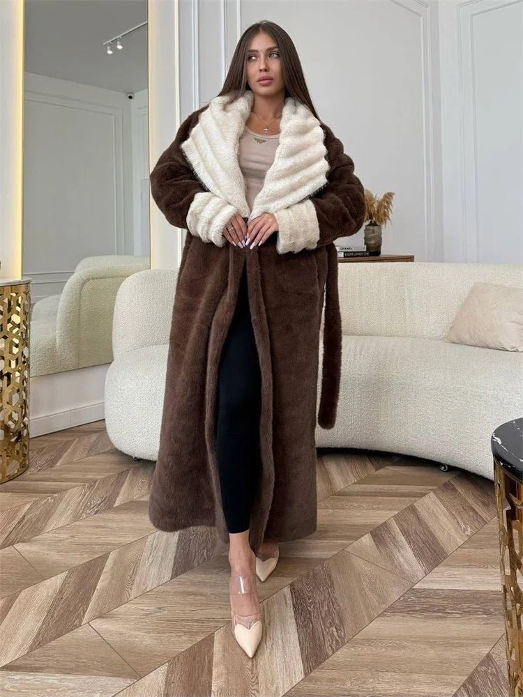 Lace up faux fur lace up belted overcoat. - GoSobiShop Boutique