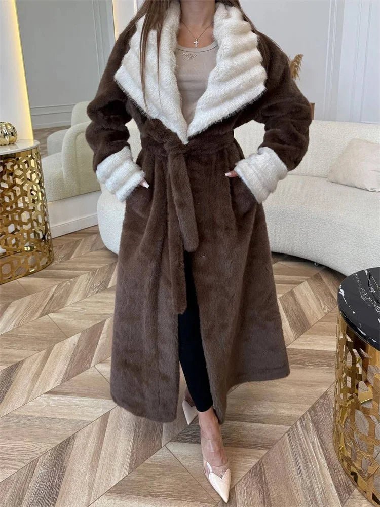 Lace up faux fur lace up belted overcoat. - GoSobiShop Boutique